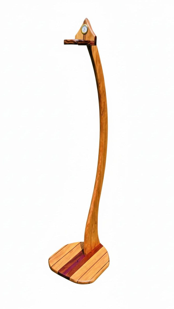 TimberLens™ Handcrafted Solid Wood Guitar Stand with Hygrometer - Cherry