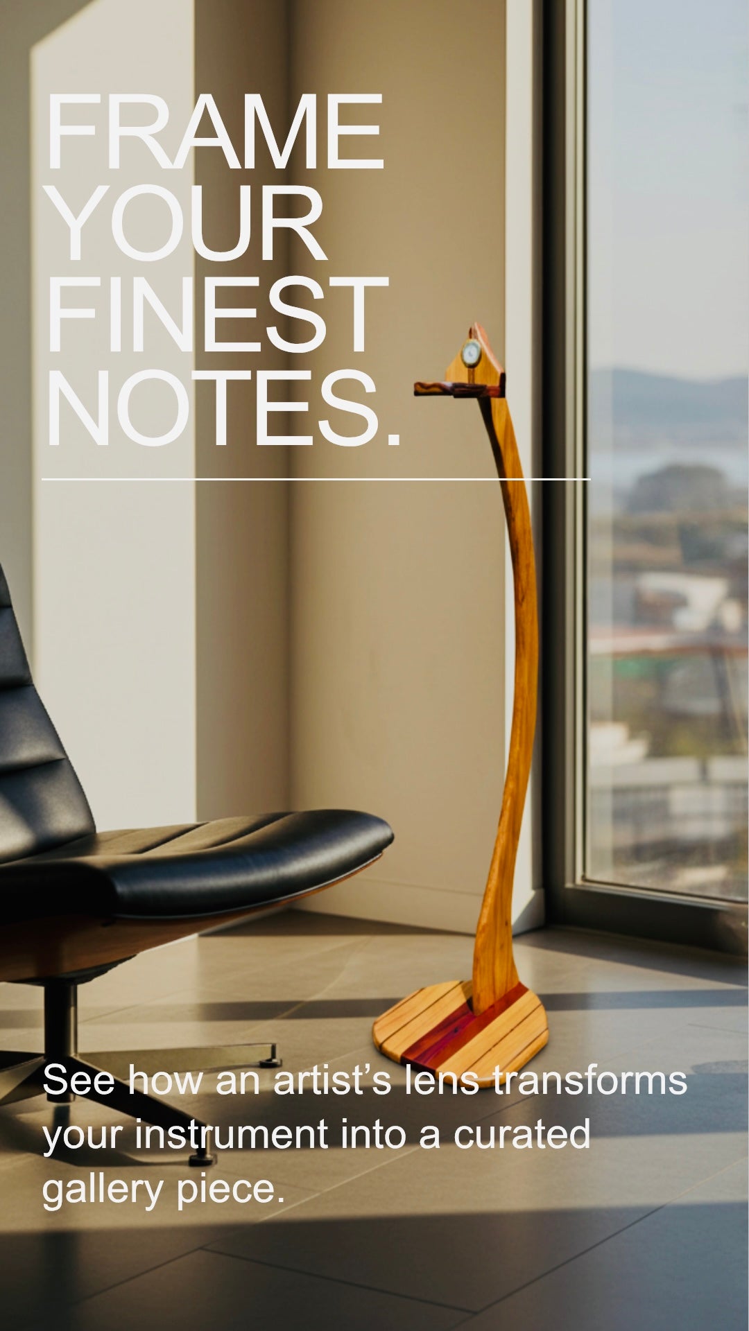TimberLens™ Handcrafted Solid Wood Guitar Stand with Hygrometer - Cherry