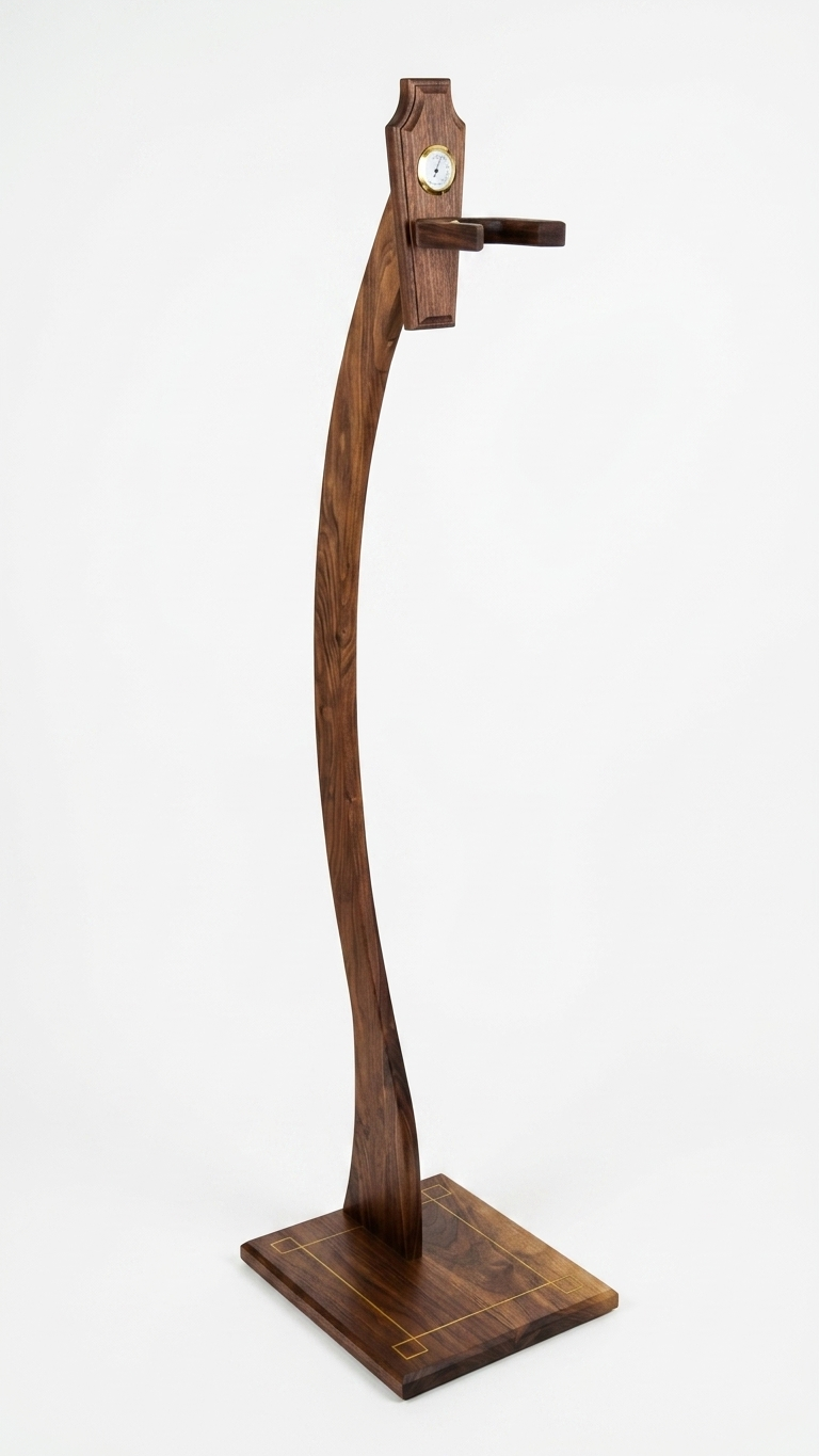 TimberLens™ Handcrafted Solid Wood Guitar Stand with Hygrometer - Walnut