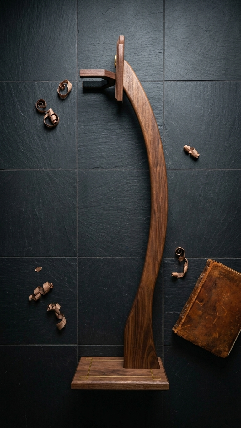 TimberLens™ Handcrafted Solid Wood Guitar Stand with Hygrometer - Walnut