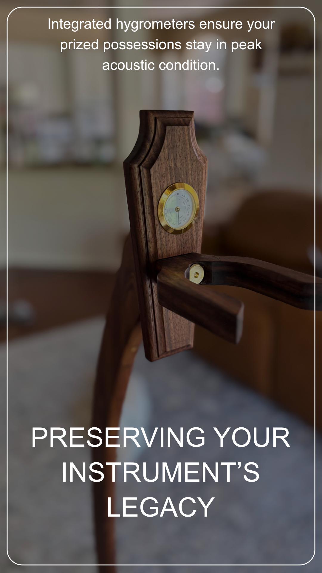 TimberLens™ Handcrafted Solid Wood Guitar Stand with Hygrometer - Walnut