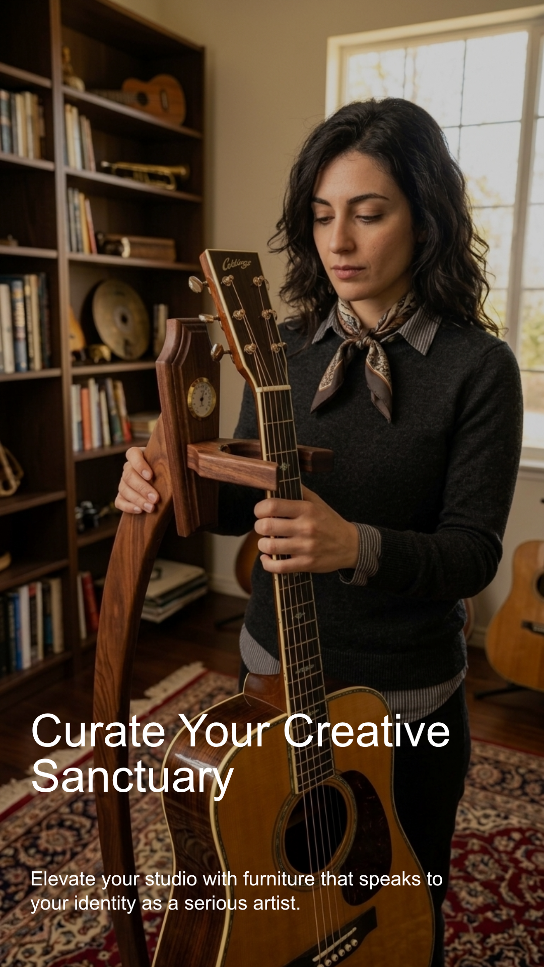 TimberLens™ Handcrafted Solid Wood Guitar Stand with Hygrometer - Walnut
